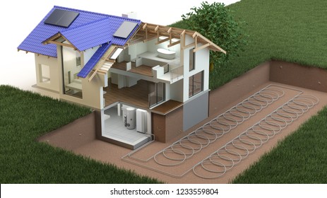 Heat Pump, ground source, 3D illustration
