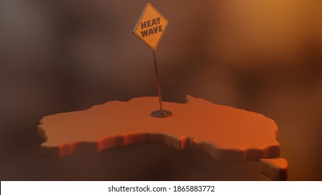 Heat Wave Road Sign On Australia Map. Heatwave Condition Concept. 3D Rendering. 