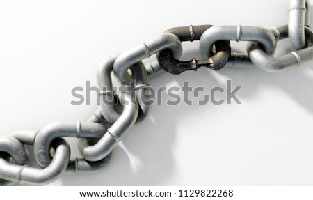 A heave meatl chain with a very rusted and corroded link joing the two halves together - 3D render
 Stock photo © 