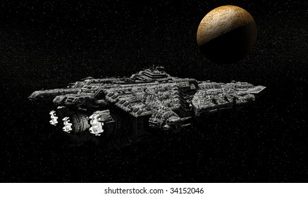 A Heavy Battle Cruiser Of The Galactic Fleet On Patrol Passes Mercury