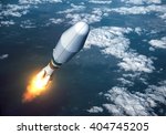 Heavy Carrier Rocket Launch In The Clouds. 3D Illustration.
