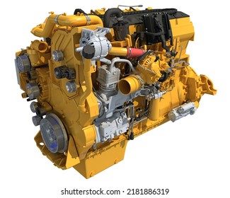 Heavy Duty Truck Engine 3D Rendering On White Background