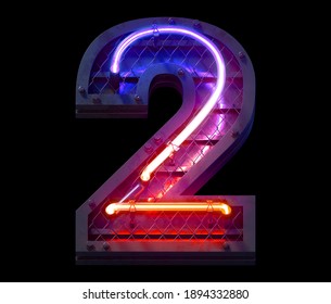 Heavy Metal Ultra Neon Font. Number 2. 3d Rendering