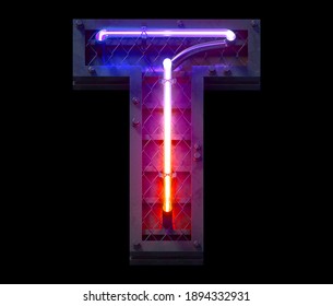 Heavy Metal Ultra Neon Font. Letter T. 3d Rendering