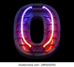 Heavy Metal Ultra Neon Font. Letter O. 3d Rendering