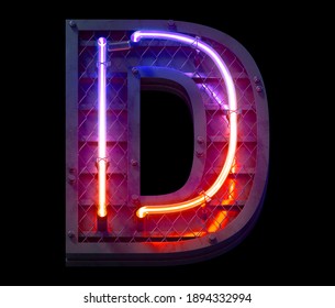 Heavy Metal Ultra Neon Font. Letter D. 3d Rendering