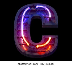 Heavy Metal Ultra Neon Font. Letter C. 3d Rendering