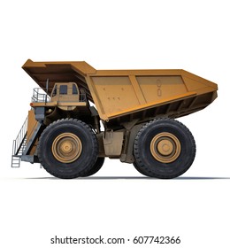 Heavy Mining Dump Truck On White. Side View. 3D Illustration