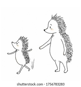 Hedgehog Family. The Child Runs Away From His Father. The Distance Of The Child And Parents. Children's Illustration, Family Psychology, Cute Animals, Family Relationships. For Instagram Posts