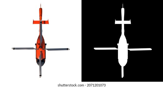 Helicopter 1- Top View White Background Alpha Png 3D Rendering Ilustracion 3D	