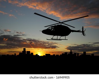 Helicopter 3d  Over Night City