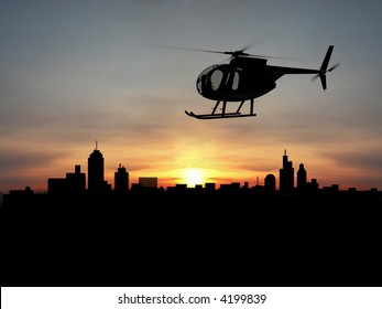 Helicopter 3d  Over Night City