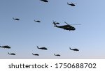 Helicopter fleet and Blue sky. 3d illustration