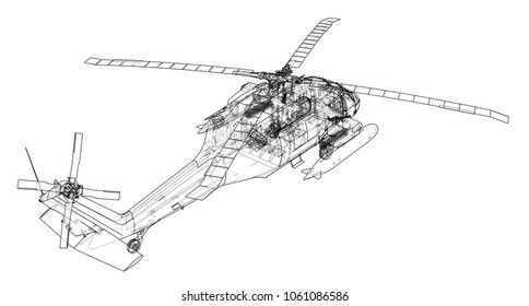 Helicopter Sketch Blueprint Military Equipment 3d Stock Illustration ...