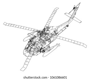 Helicopter Sketch Blueprint Military Equipment 3d Stock Illustration ...