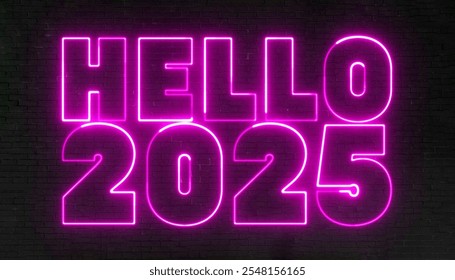 Hello 2025 text font with light. Luminous and shimmering haze inside the letters of the text Hello 2025. 2025 Chirstmas. - Powered by Shutterstock