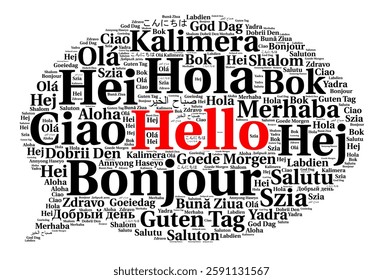 Hello in different languages word cloud	