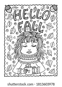 Hello Fall Coloring Page For Adult