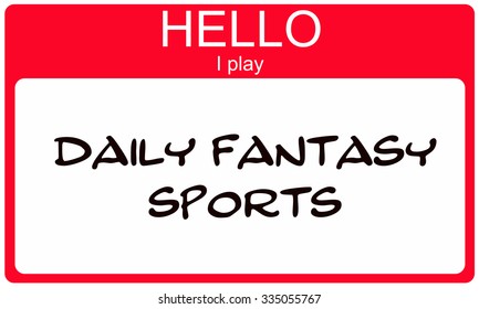 Hello I Play Daily Fantasy Sports Red Name Tag Sticker Concept