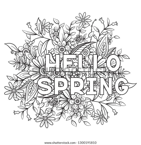 hello spring coloring page beautiful flowers stock