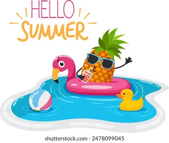 Hello summer background with cute pineapple and watermelon cartoon  - Powered by Shutterstock