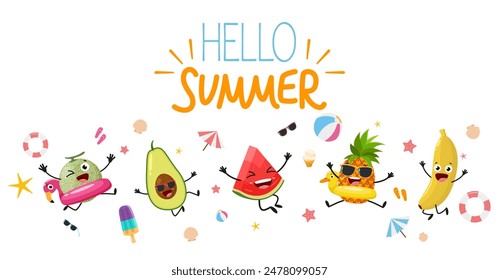 Hello summer background with cute pineapple and watermelon cartoon  - Powered by Shutterstock