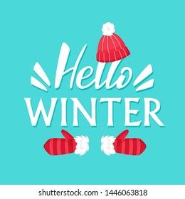 Hello winter lettering handwritten text. Calligraphy for banner. Element for greeting card on winter holiday. Flat  illustration - Powered by Shutterstock