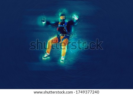 Similar – From below full body of unrecognizable active teen boy wearing yellow flippers snorkeling by coral reef in deep ocean with crystal clear waters at Menorca