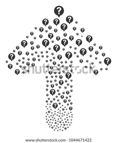 Help Balloon pattern combined in the group of ahead directional arrow. Up cursor arrow shape composed from help balloon symbols.