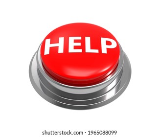 HELP Button. Red HELP Button Isolated. Icon HELP. Text HELP On Button. Buzzer. Round Button With Steel Border. 3D Illustration.