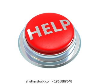 HELP Button. Red HELP Button Isolated. Icon HELP. Text HELP On Button. Buzzer. Round Button With Steel Border. 3D Illustration.