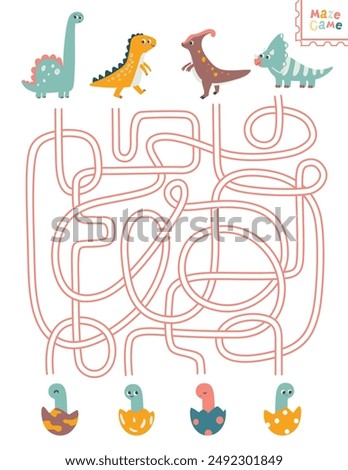 Help the dinosaur find a path for his baby. Labyrinth. Maze game for children