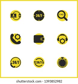 Help Icons Set With Reset 24/7, Loupe Faq And Compass Elements. Set Of Help Icons And Wallet Concept. Editable  Elements For Logo App UI Design.