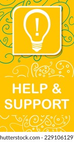 Help And Support concept image with bulb over yellow turquoise background.
