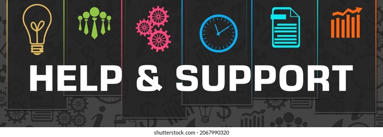 Help and support concept image with text and related symbols.