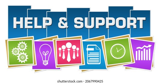 Help and support concept image with text and related symbols.