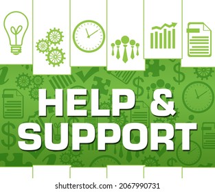 Help and support concept image with text and related symbols.