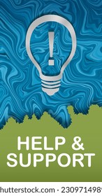 Help And Support concept image with text and bulb symbol.
