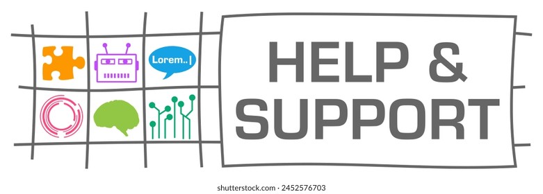 Help And Support concept image with text and technology symbols.