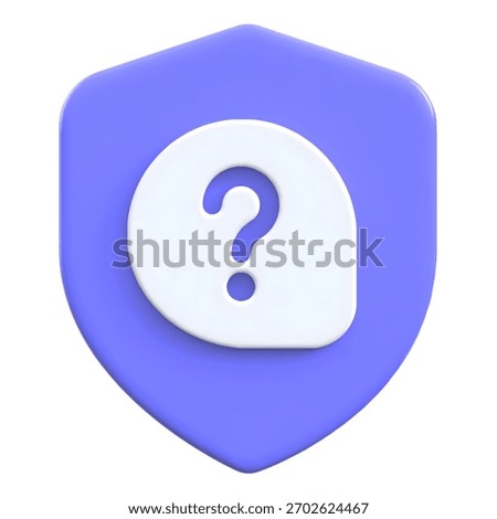 Help and support concept showing shield with a question mark. Reflects themes of assistance, protection, and user guidance. Provides helpful solutions. 3D icon.