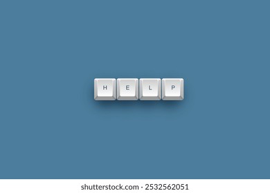 Help text on a 3d keyboard button with shadow, 3d illustration 