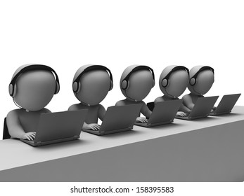 Helpdesk Hotline Operators Showing Call Center And Service