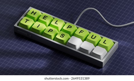 Helpful tips symbol. Computer keyboard keys with words Helpful tips.Business and Helpful tips concept. Copy space.3D rendering on blue background.