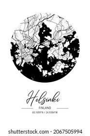 Helsinki - Finland Black Water City Map