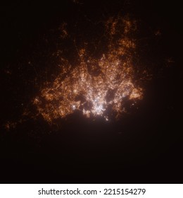 Helsinki (Finland) Street Lights Map. Satellite View On Modern City At Night. Imitation Of Aerial View On Roads Network. 3d Render, High Resolution