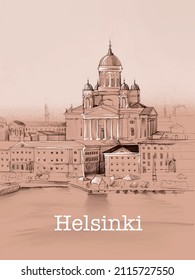 Helsinki Sepia Sketch, Nikolskaya Church, Pyhän Nikolauksen Kirkko