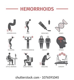 Hemorrhoids Icon Infographics. Signs For Web Graphics.