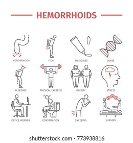 Hemorrhoids Line Icon Infographics. Signs For Web Graphics.