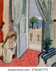 Henri Matisse's Interior at Nice (ca 1919). Vintage painting artwork and art illustration.
