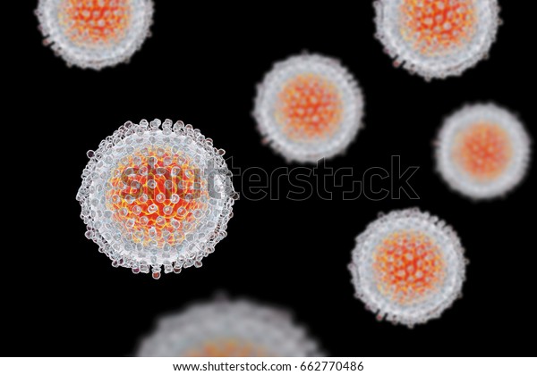 Hepatitis C virus\
model, 3D illustration. A virus consists of a protein coat, capsid,\
surrounding RNA and outer lipoprotein envelope with two types of\
glycoprotein spikes, E1 and\
E2